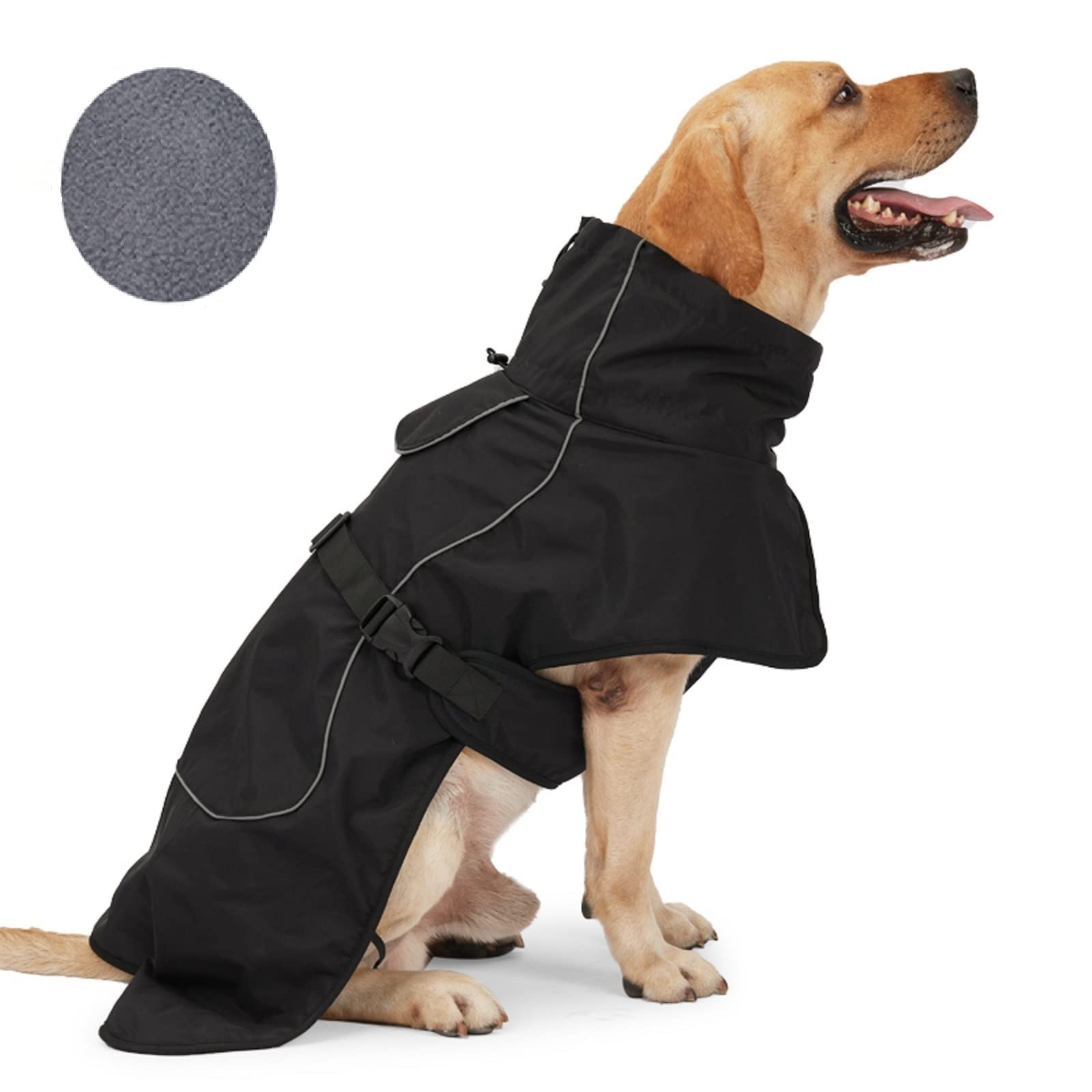 Raincoat - Waterproof Winter Jacket For Dogs, Windproof Coat With Velvet Inner And Reflective Strip, Black L