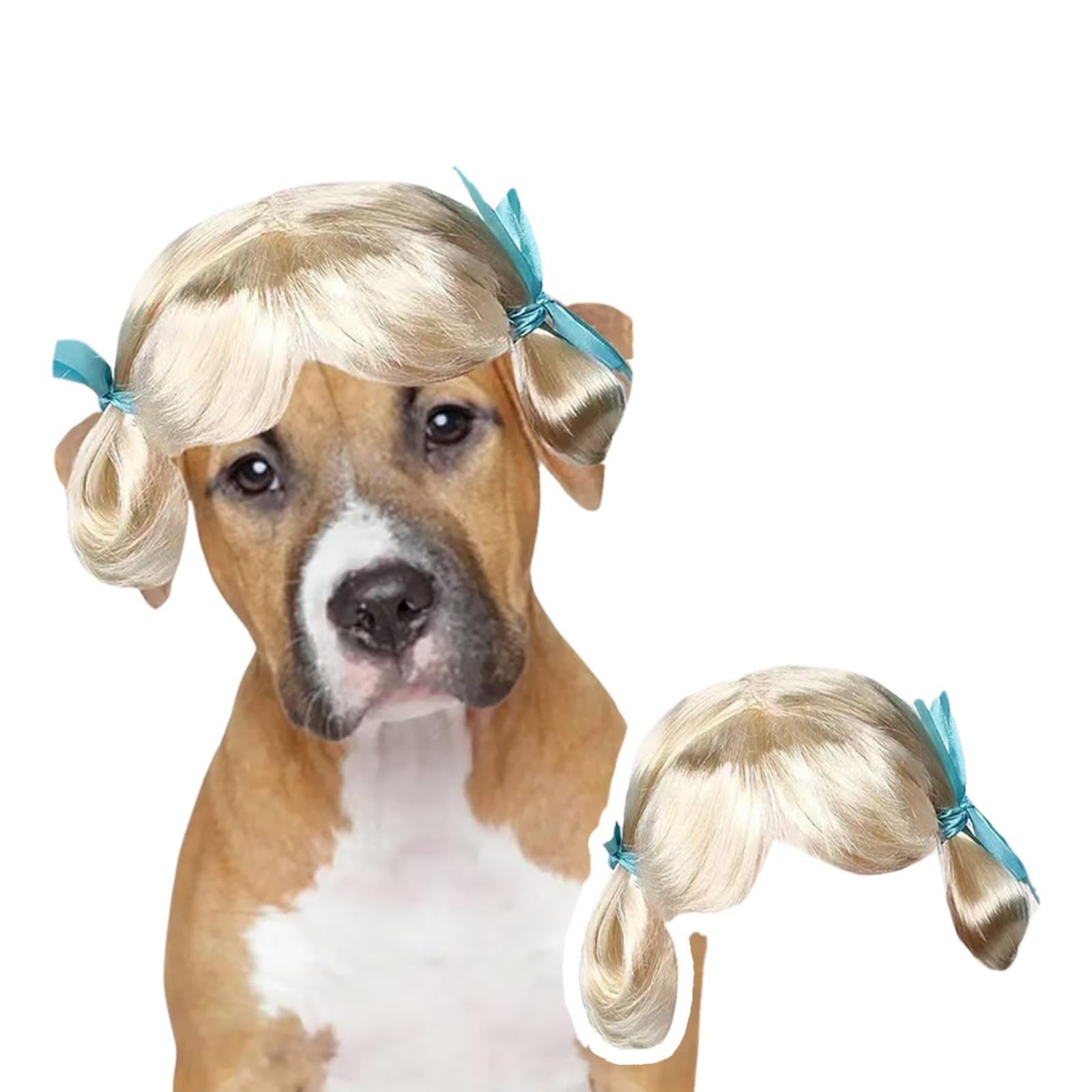 Mengyuexuan Pet Wig For Dogs & Cats - Realistic Simulated Hair Costume Wig With Adjustable Fit | Halloween, Cosplay, Photo Shoot