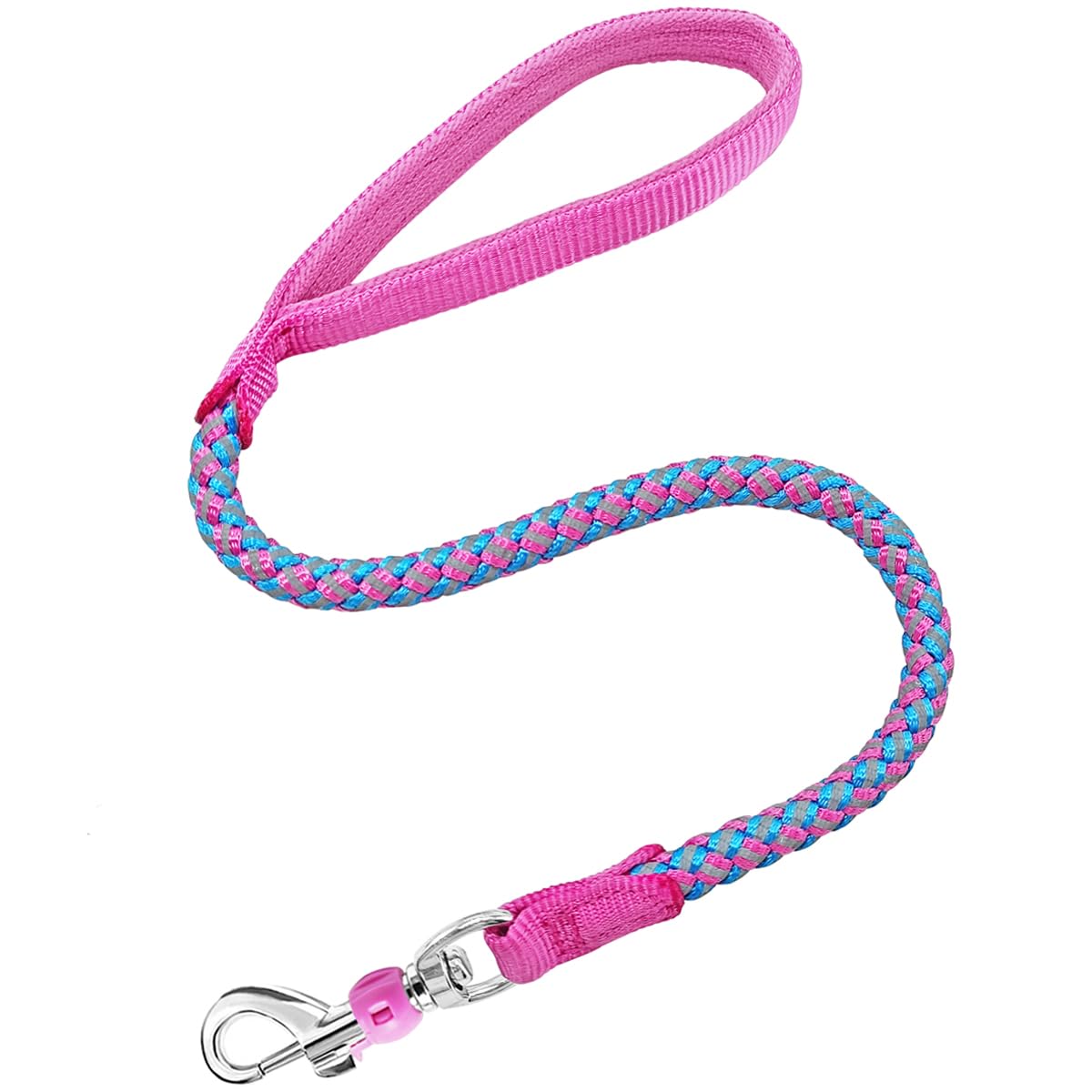 Mycicy Reflective Dog Leash - Heavy Duty Nylon Braided Rope for All Dogs, 2/3/4/6/10ft with Safety Lock & Soft Handle (Night Wal