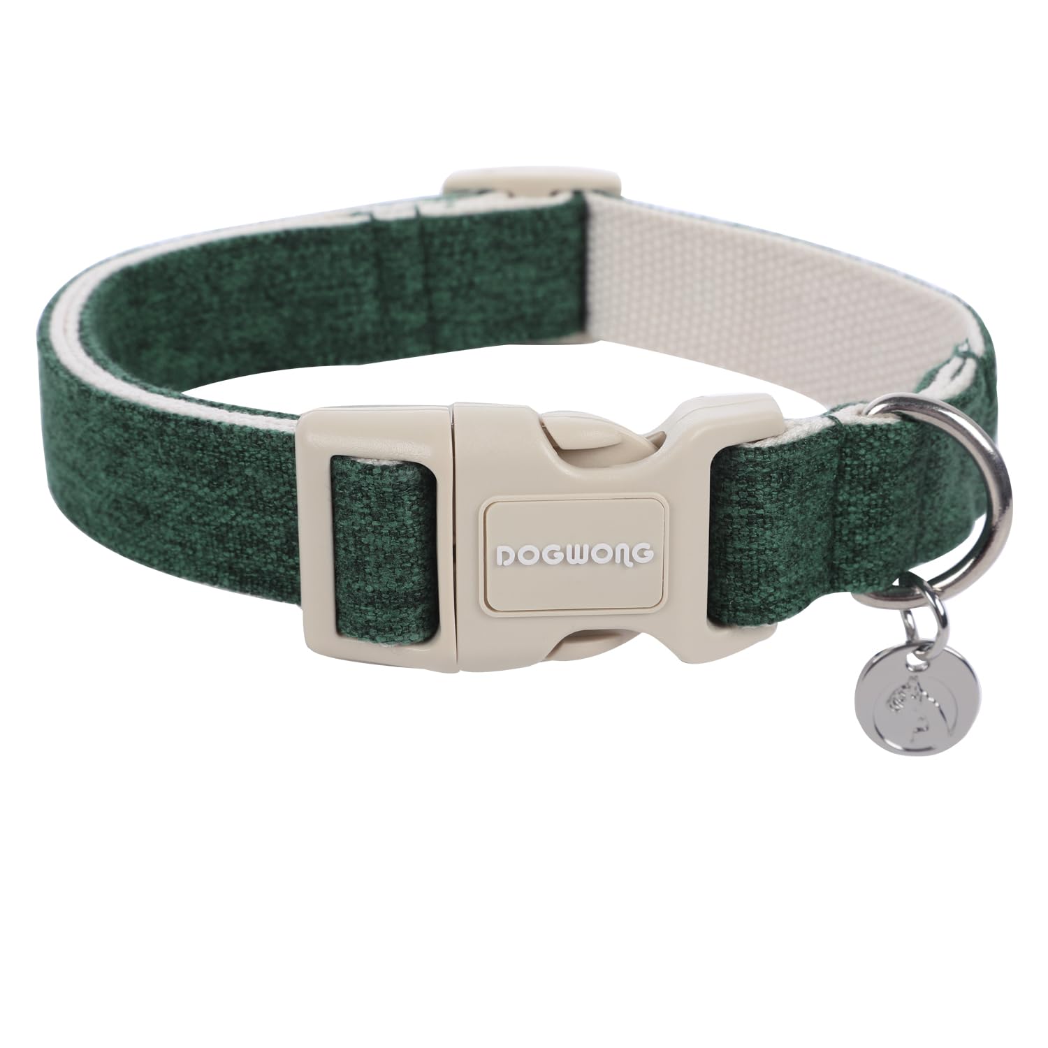 Dogwong Cotton Hemp Dog Collar, Heavy-Duty Christmas Green Dog Collar Adjustable Soft Natural Fabric Pet Dog Collar Cute Holiday
