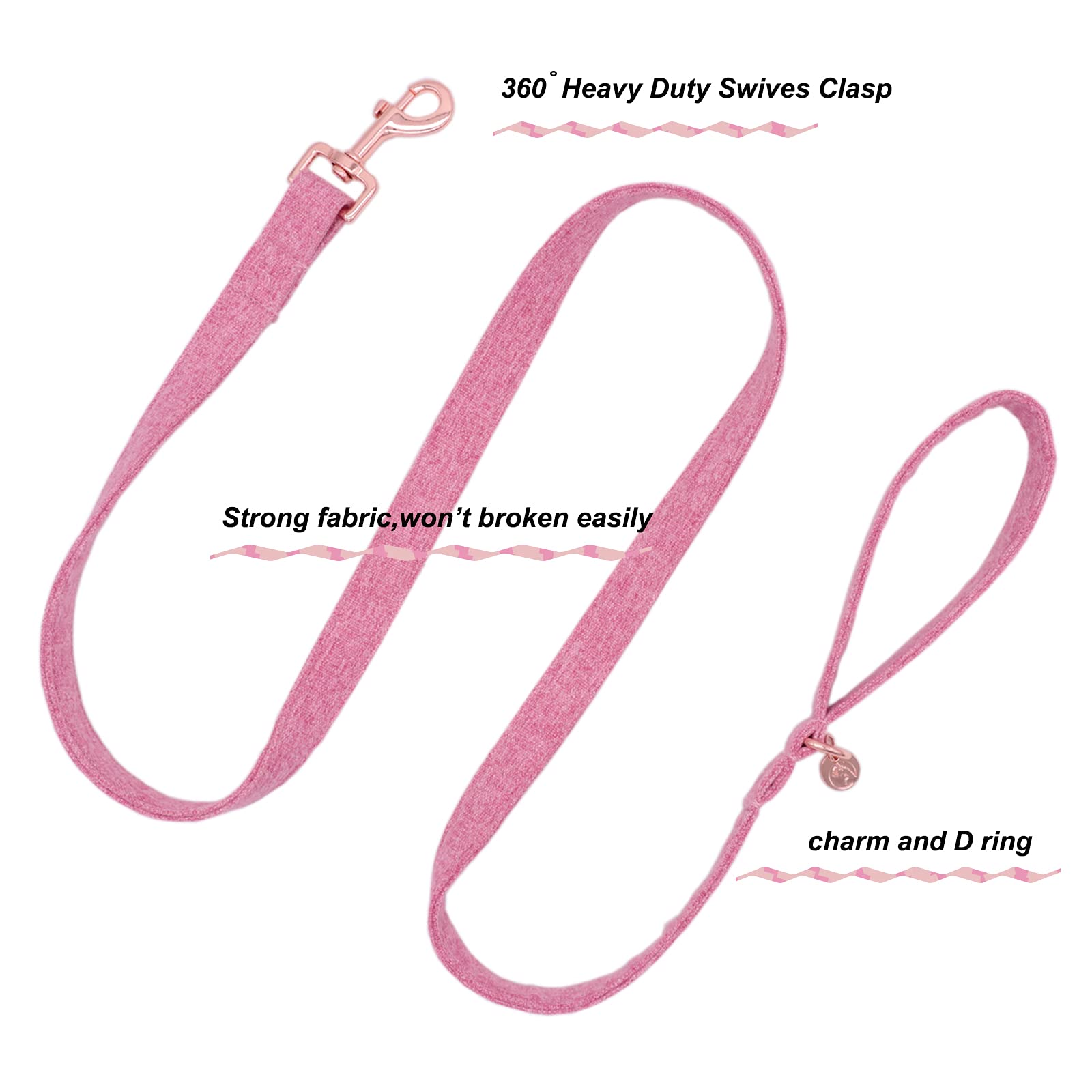 Dogwong Cotton Dog Collar And Leash Pink Pet Collar Soft Durable Puppy Collar For Small Medium Large Girl Dogs