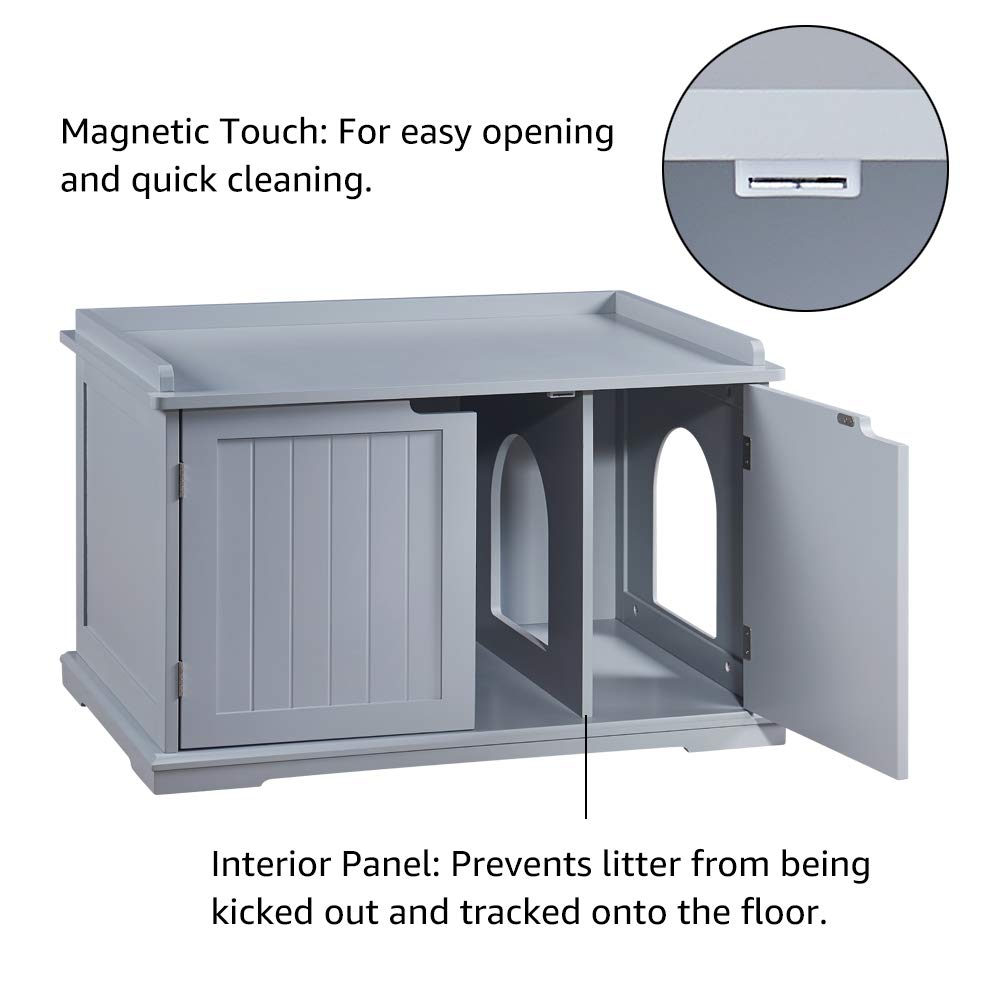 Unipaws Cat Litter Box Enclosure Furniture, Cat Washroom, Hidden Litter Box Cover, Cabinet For Large Cat, Dog Proof Cat Litter Boxes, Hideaway Litter Box, Cat House, Grey