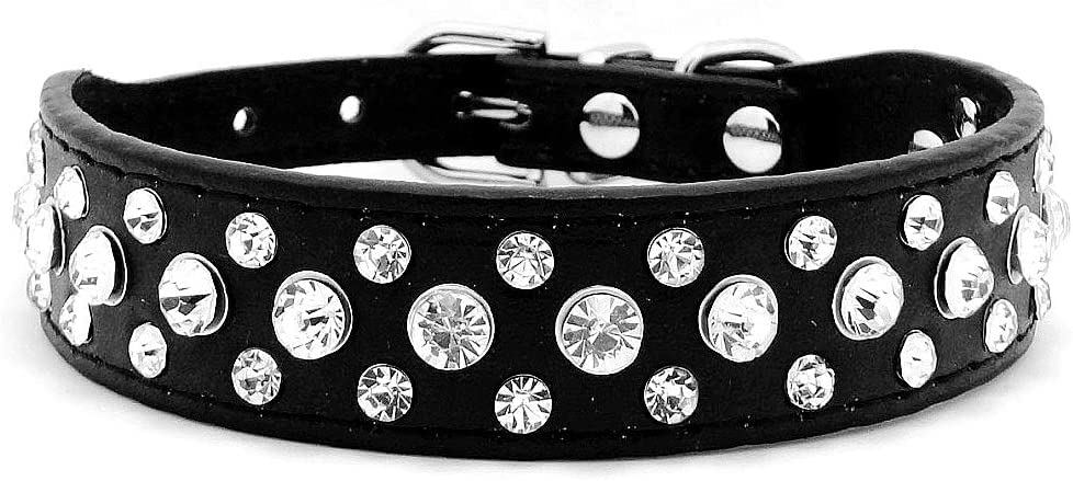 Rhinestone Dog Collar, Bling Rhinestone Pu Leather Crystal Diamond Pet Dog Cat Puppy Collar Black S M L Xl (L, Black)