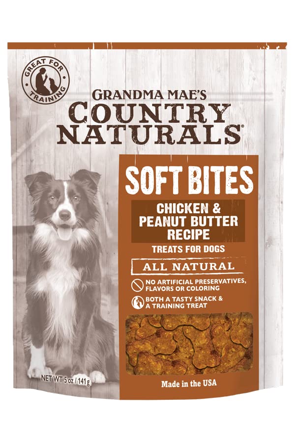 Grandma Maes Country Naturals Chicken and Peanut Butter Soft Bites Dog Treats and Snacks | All Natural |Made in The USA | 5 oz.