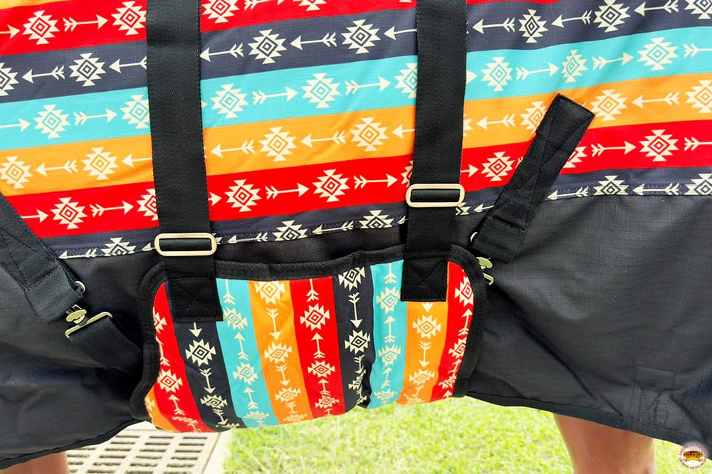 Hilason Tribal 68 In 1200D Winter Waterproof Poly Horse Blanket Belly Wrap | Horse Blanket | Horse Turnout Blanket | Horse Blank