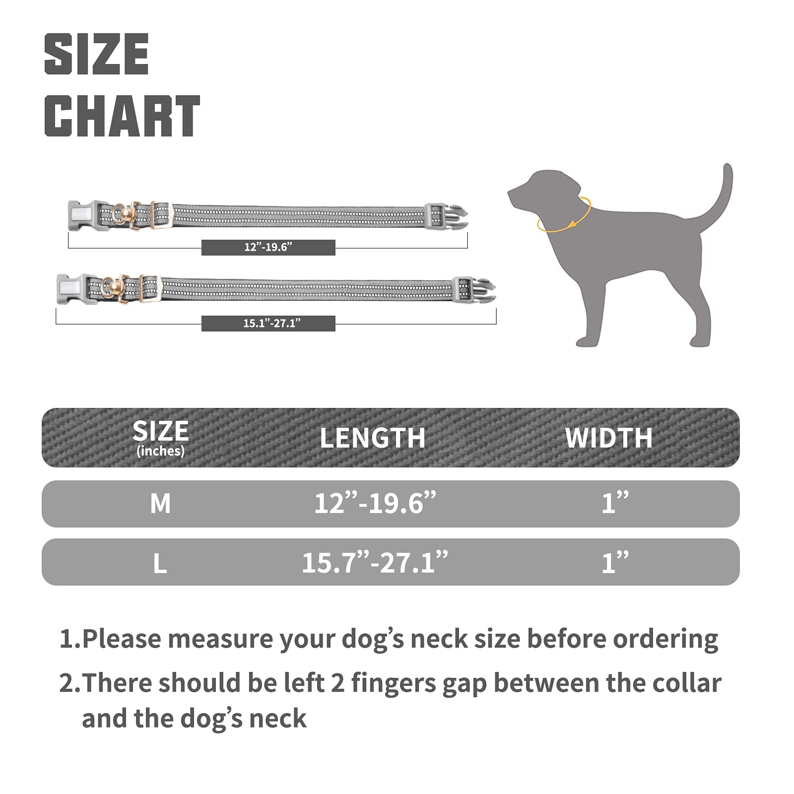 Auroth Dog Collar For Medium Large Dogs, Reflective Dog Collar, Soft Nylon Adjustable Dog Collars With Heavy Duty Metal D Ring Tangle Free (Large:15.7'-27.1', Grey)