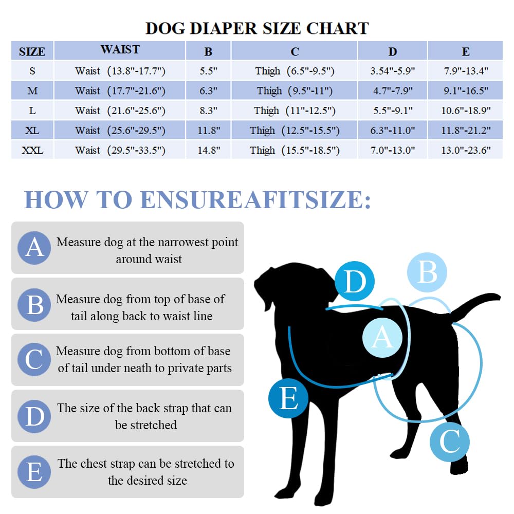 3 Pack Washable Female Dog Diaper with Suspender,Reusable Fixed Doggie Diapers Super Absorbent Leakproof for Dog in Heat Cycle-L