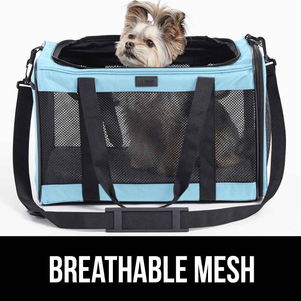 Gorilla Grip Airline Travel Cat Carrier Bag Up To 15 Lbs, Breathable Mesh Collapsible Pet Carriers For Small, Medium Cats, Small Dogs, Puppies, Portable Kennel With Soft Washable Waterproof Pad, Blue