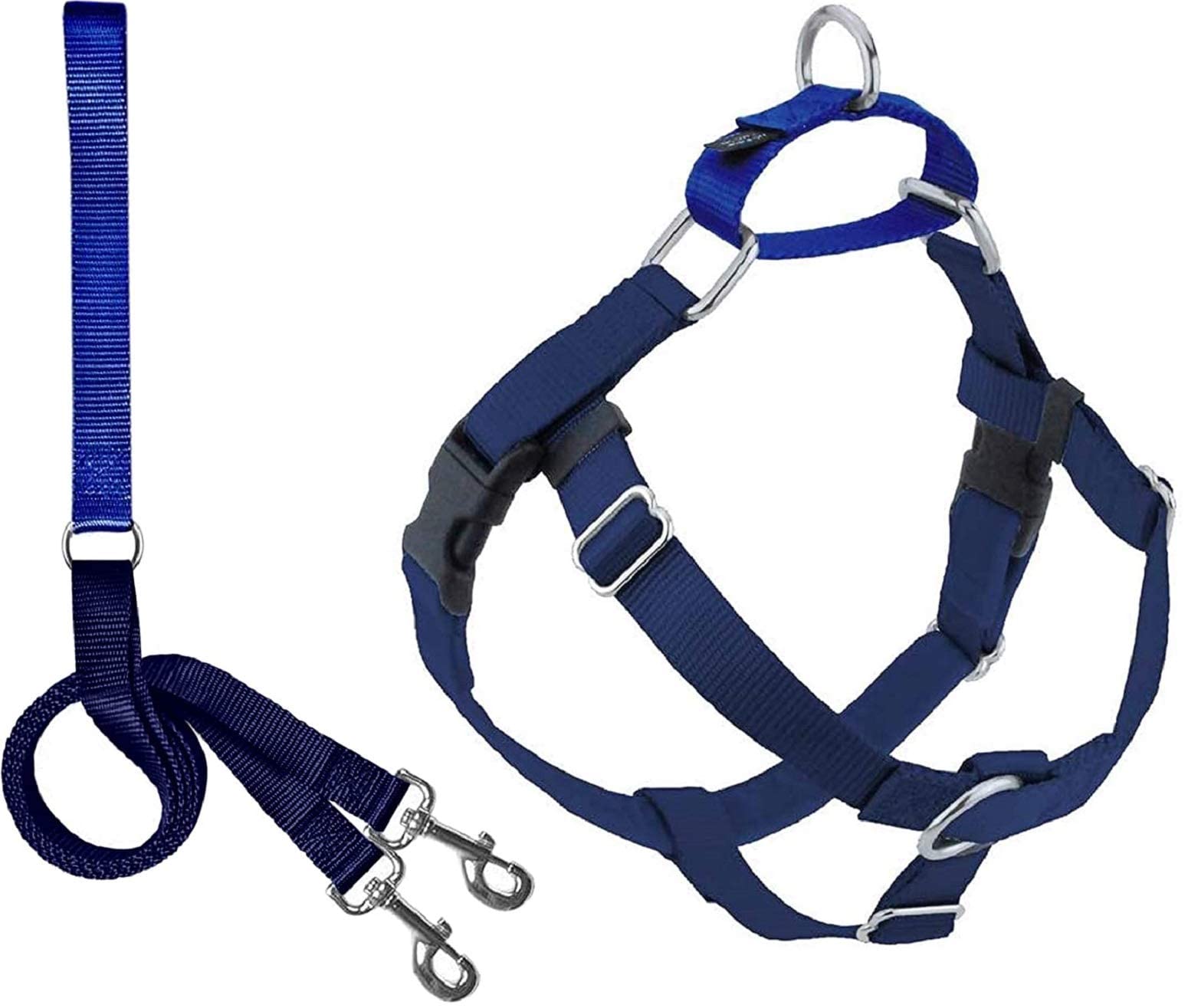 2 Hounds Design Freedom No Pull Dog Harness, Adjustable Harness And Leash Set, Easy Walking & Comfortable Control, Fits Small, Medium & Large Dogs, Solid Colors, Made In Usa, 1' Lg, Navy