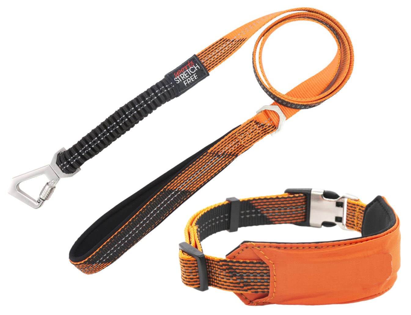 Pet Life Geo-Prene Shock Absorbing Neoprene Reflective Dog Leash And Collar, Sm, Orange