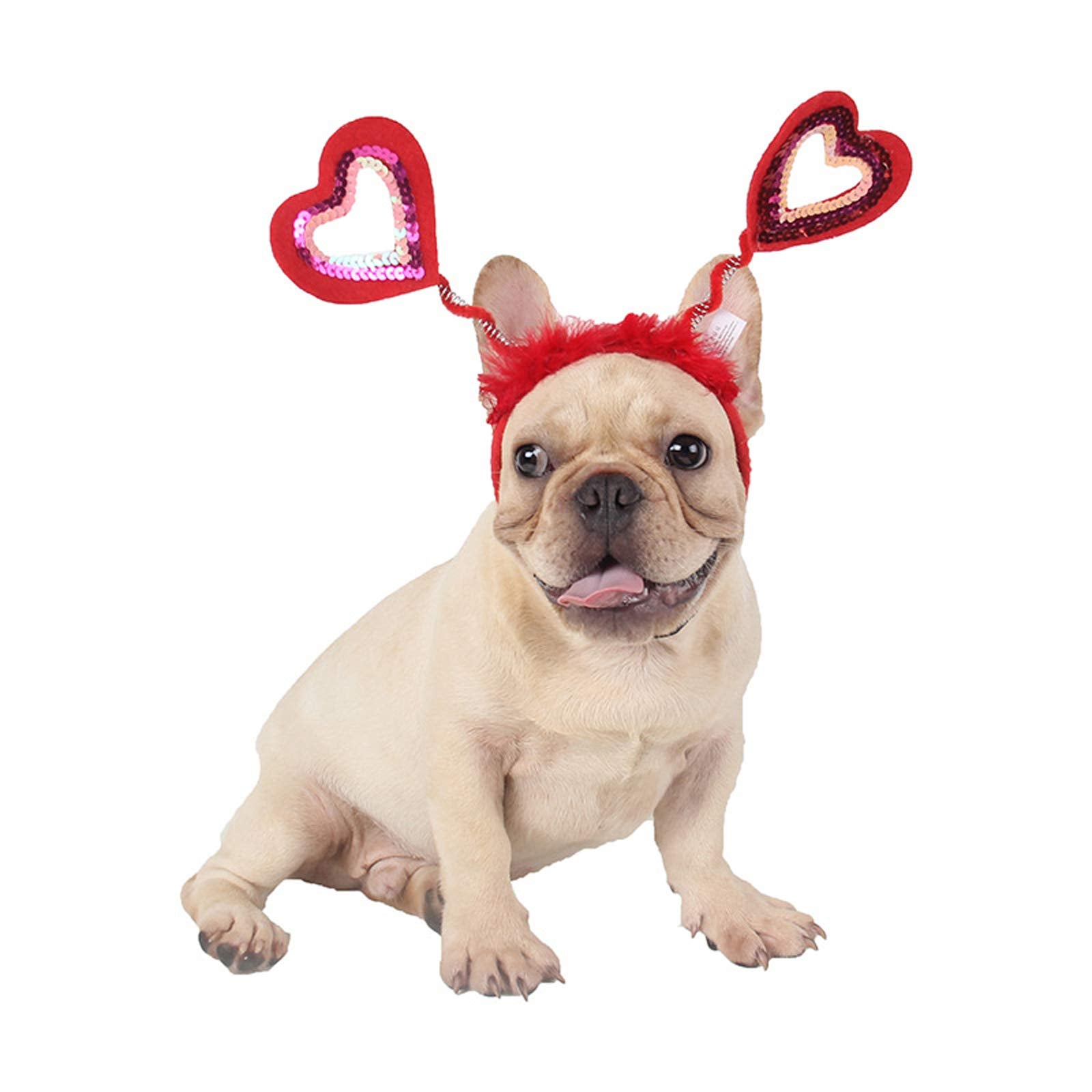 Binaryabc Valentine'S Day Dog Headband Sequin Heart Headband,Valentines Day Pet Costume Accessories,Valentines Day Pet Outfit Ha