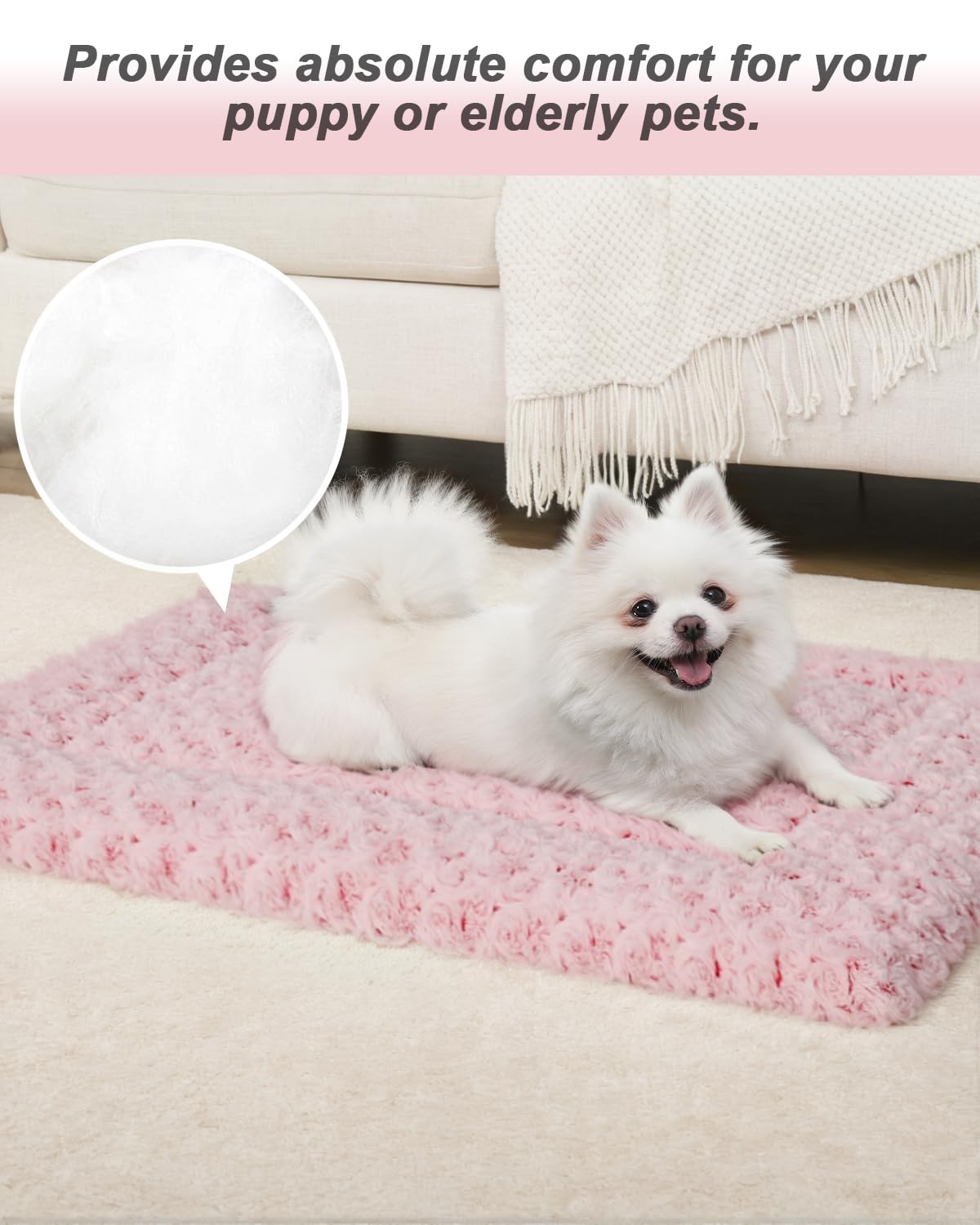 Washable Dog Bed Mat Reversible Dog Crate Pad Soft Fluffy Pet Kennel Beds Dog Sleeping Mattress For Large Jumbo Medium Small Dogs, 29 X 18 Inch, Pink