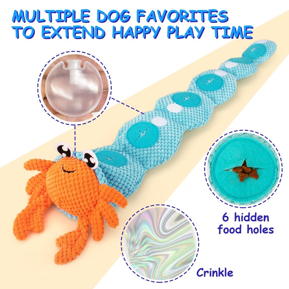AWOOF Hermit Crab Shape Squeaky Dog Chew Toys - Interactive Snuffle Toys for Small & Medium Dogs, Release Stress & Train Natural