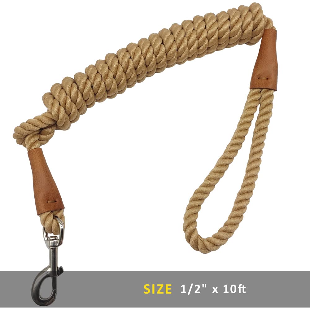 Btinesful Heavy Duty Cotton Rope Dog Leash 10 Ft, Strong Dog Leash Soft Handle Dog Traction For Large Medium Dogs Hiking, Camping, Exploring, Walking(1/2' X 10Ft, Brown)