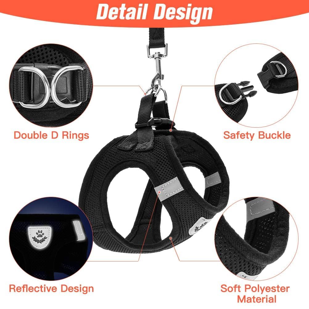 Pawchie Puppy Harness And Leash Set - Soft Mesh Dog Vest Harness, Reflective & Adjustable Harness For Small To Medium Dogs, Cats