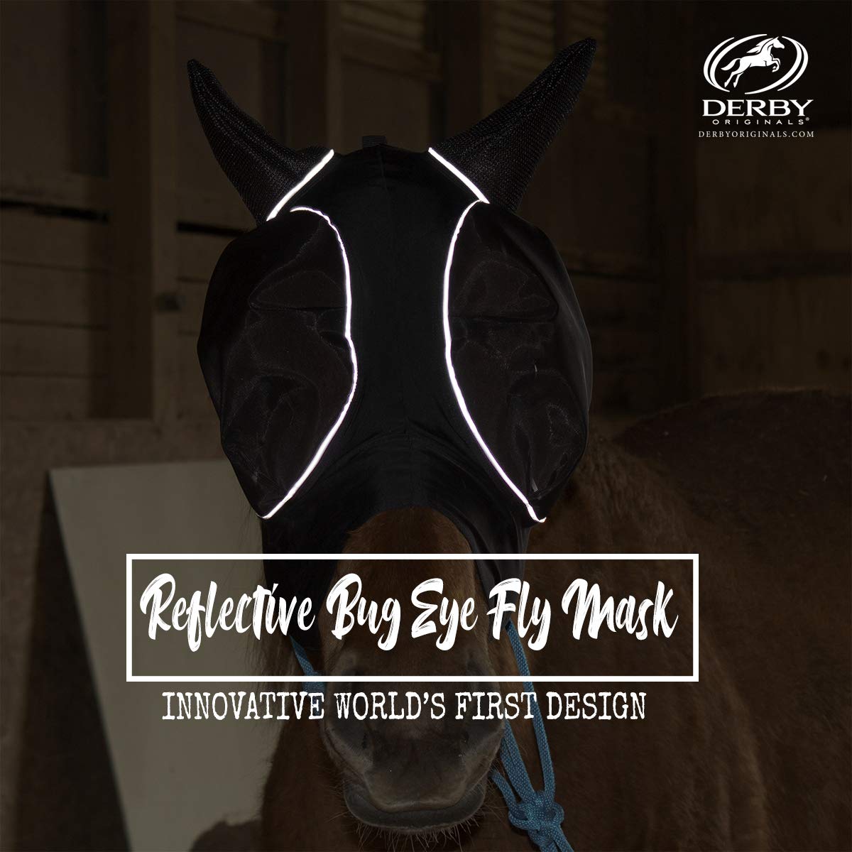 Derby Originals Reflective Lycra Fly Mask with 1 Year Warranty Mesh Eyes and Ears,Royal Blue,Medium (Cob/Arabian),72-7177-RBL-ME