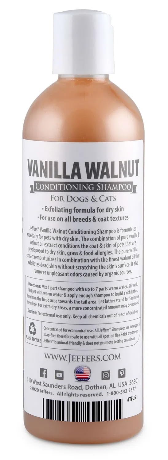 Jeffers Pet Vanilla Walnut Conditioning Shampoo For Dogs & Cats, 17 Oz - Moisturizing, Soap Free Formula With Coconut & Vanilla