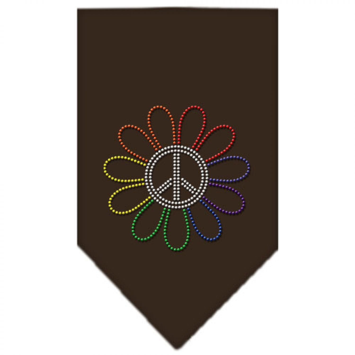 Mirage Pet Products Rainbow Peace Flower Rhinestone Bandana, Large, Cocoa