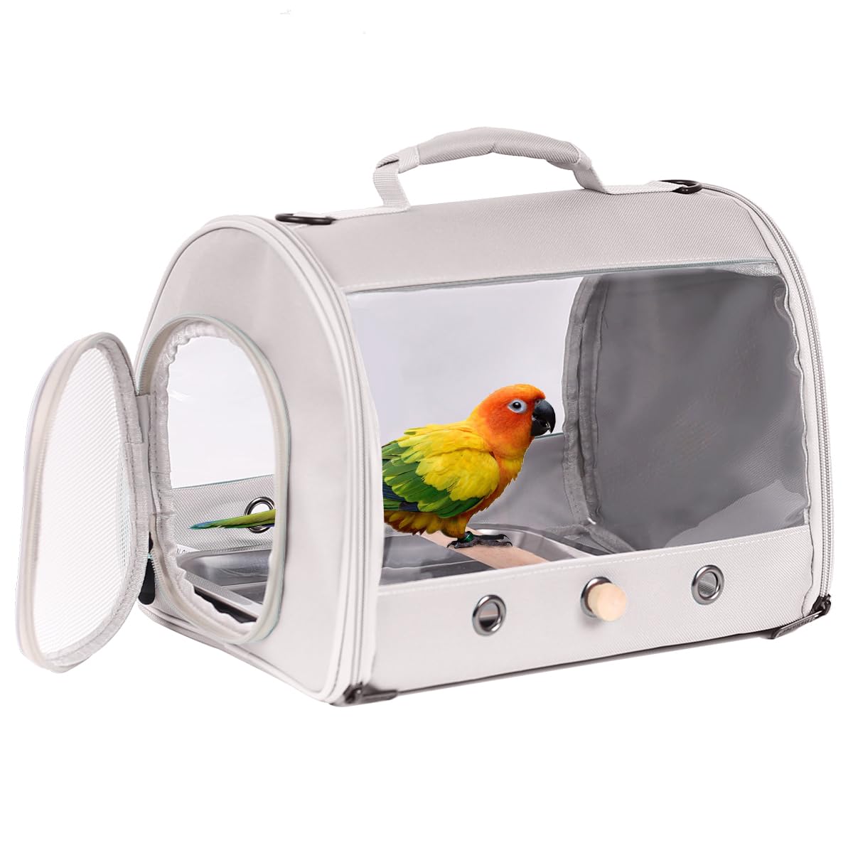 Small Bird Travel Carrier Cage for Long Tail Bird Parakeet Parrot, Includes Metal Tray Soft Mat and Wooden Standing Perch, Hands