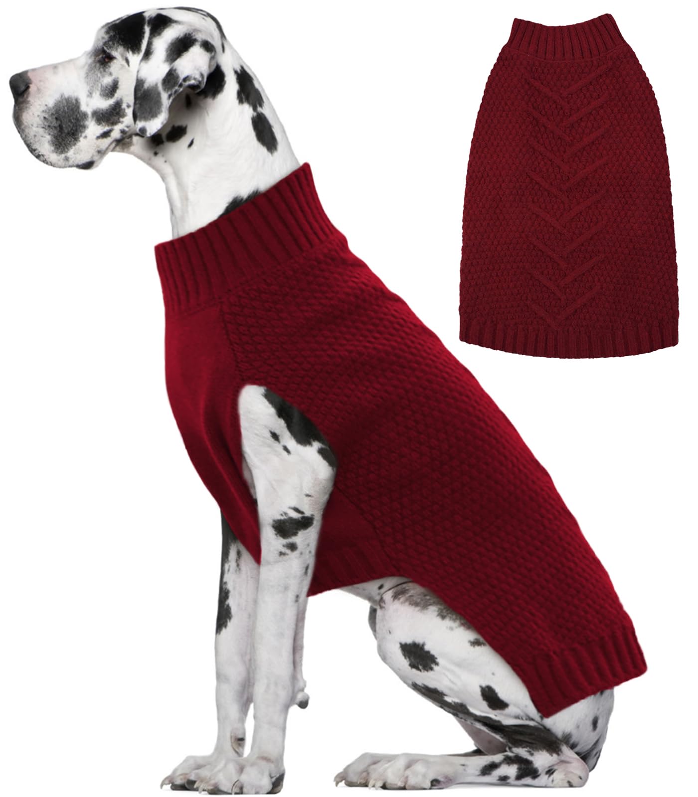 IECOii Big Dog Sweater - XXXL & XXXXL Dog Sweaters, Winter & Fall Coat for Large Dogs, Warm Dark Red - 4XL