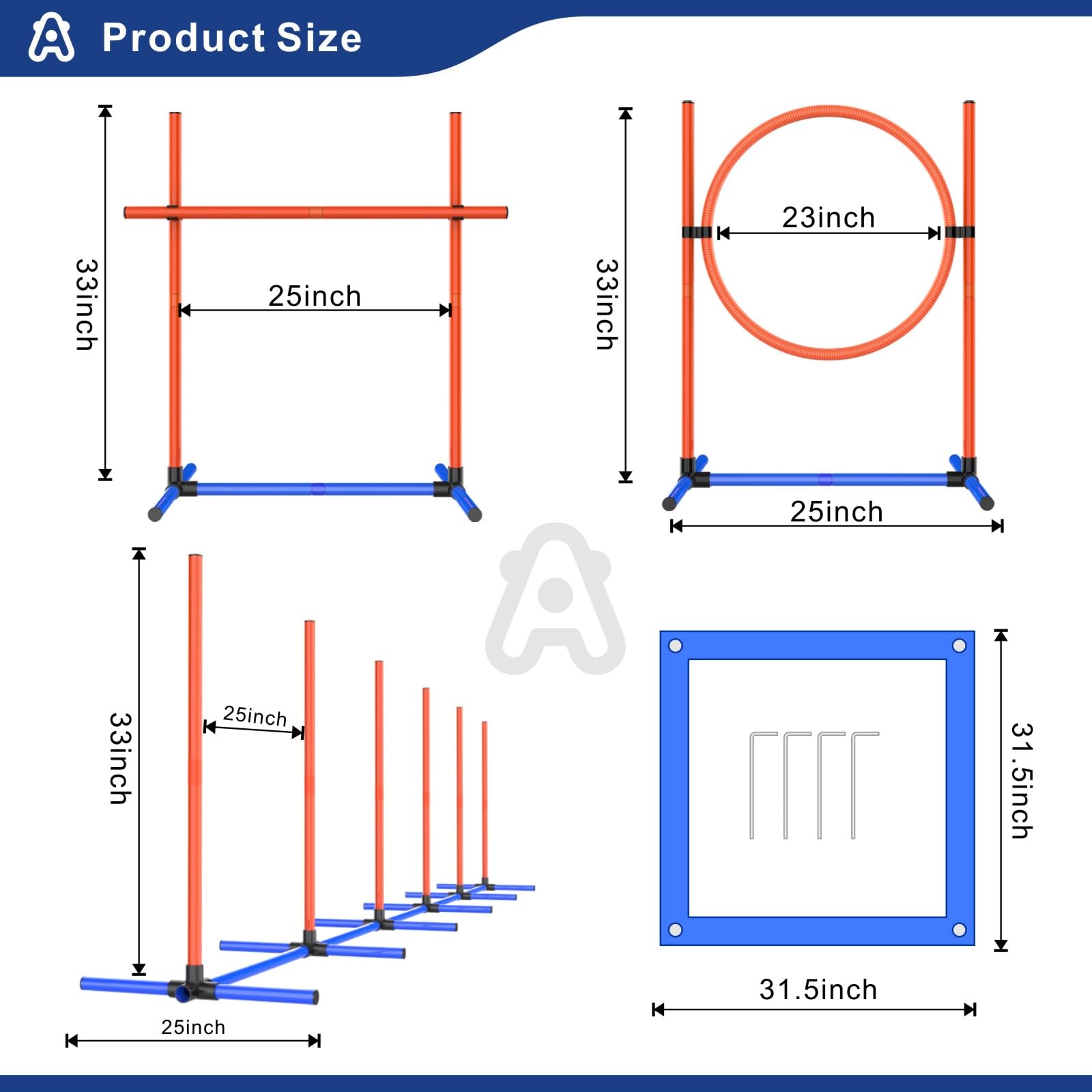 Ahailuoo 4 Sets Pets Agility Training Equipment, Adjustable Dog Hoop, Dog Jump, Weave Poles And Pause Box,With Independent Packa