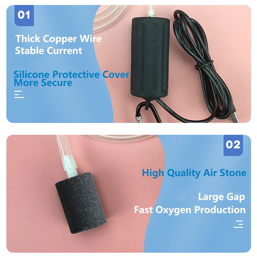 Aquarium Air Pump Mini USB Fish Tank Oxygen Air Pump Portable Ultra Silent Air Aerator Pump Energy Saving Oxygen Bubbler with Ai