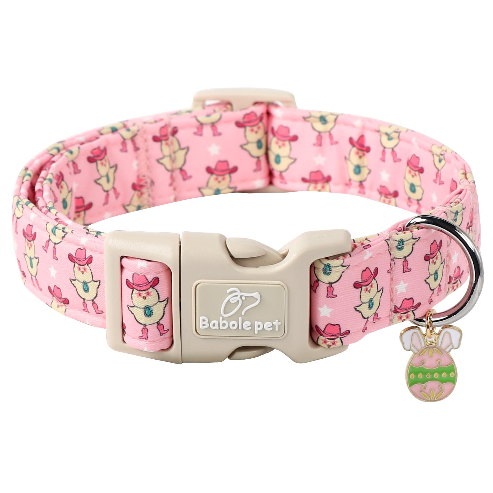 Babole Pet Easter Adjustable Comfortable Dog Collar with Quick Release Buckle, X-Small, Pink with Cute Chickens Print