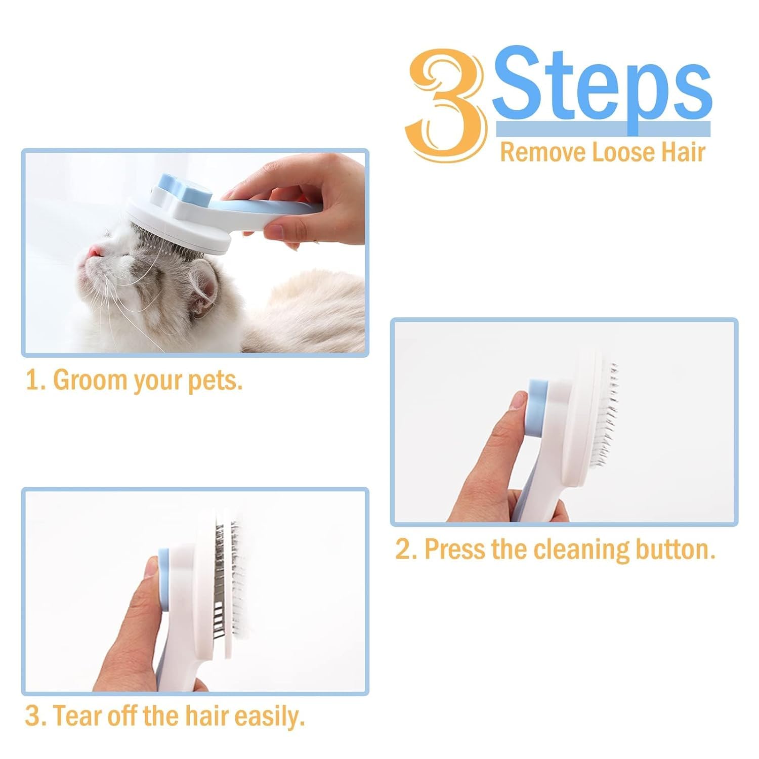 Pet Grooming Brush - Gentle Slicker For Removing Loose Undercoat, Suitable For Cats And Dogs (Blue)