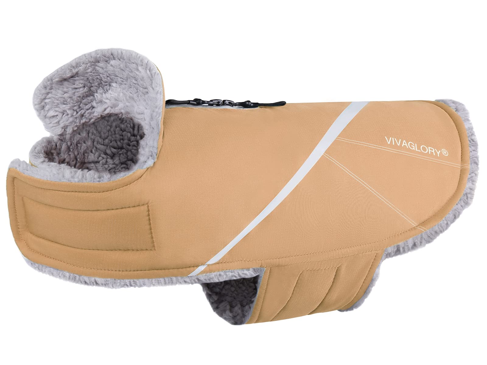 VIVAGLORY Warm Dog Cold Weather Coats, Dog Fleece Vest Jacket with Two-Way Zipper Opening, Reflective Dog Coats Pet Jacket for M