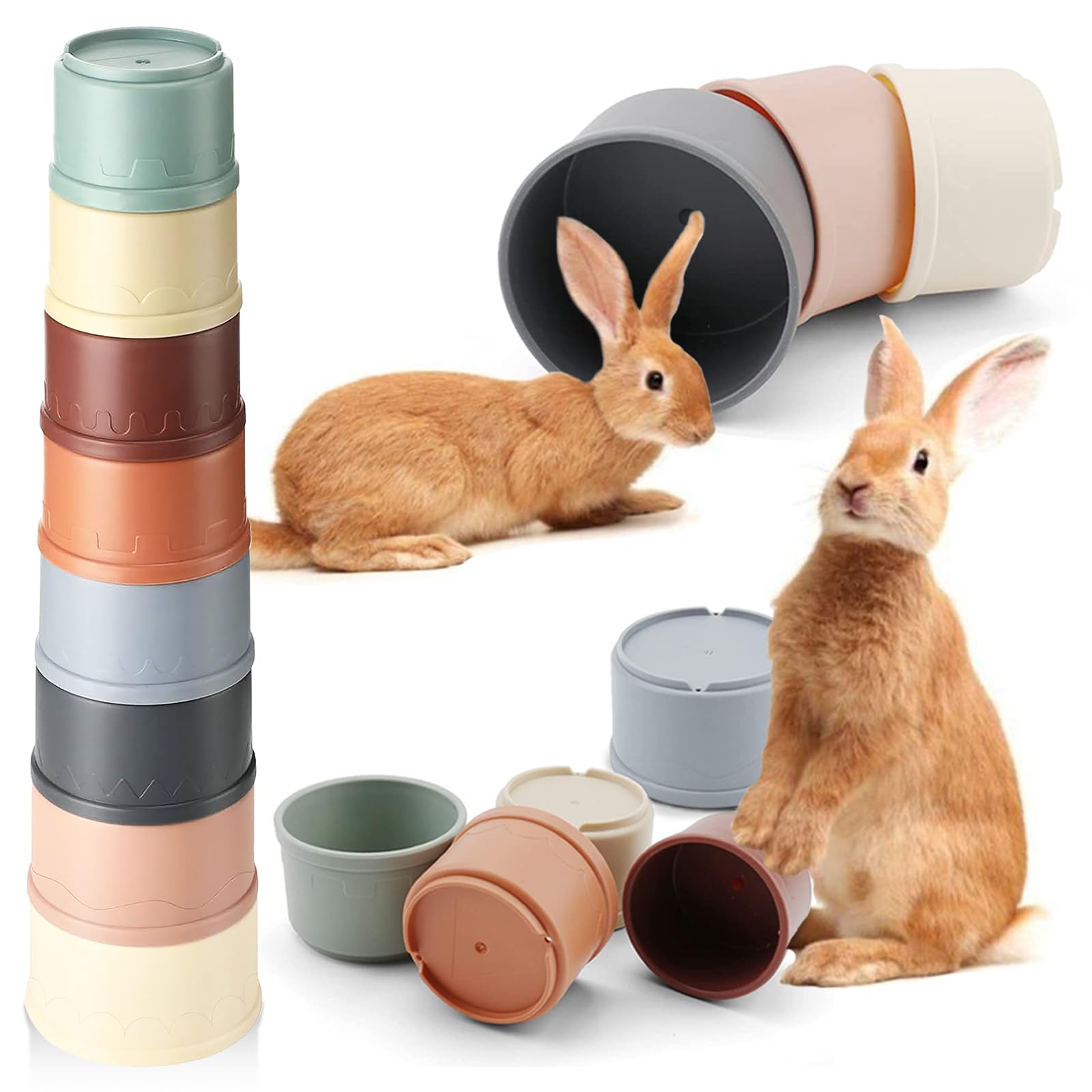 Iffitya 8 Pcs Stacking Cups for Rabbits, Colorful Bunny Toys for Rabbits and Small Animals, Nesting Rabbit Toys of Different Siz