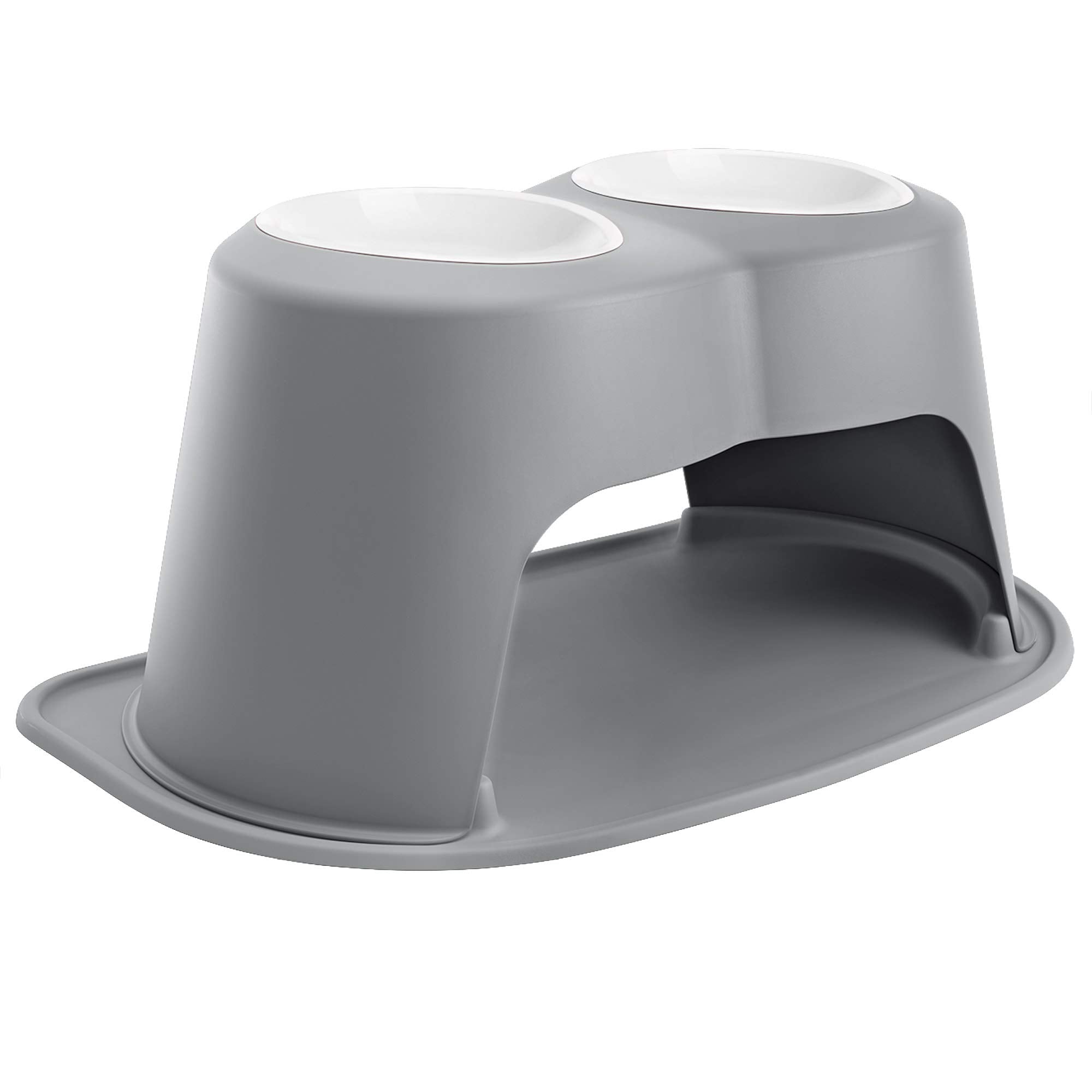 Weathertech Double High Pet Feeding System W/Plastic Dog/Cat Bowls - 14'' High Stand Dark Grey (Pdhc9614Dgdg)