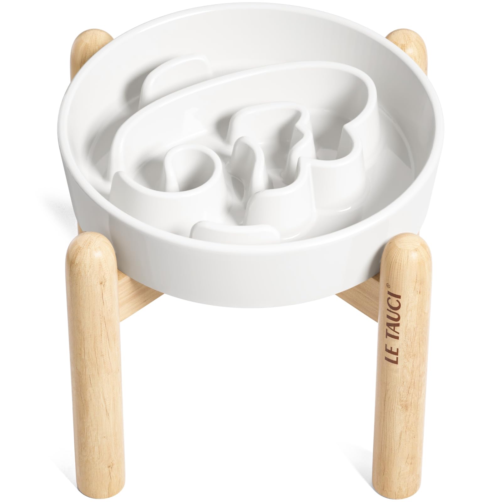 Le Tauci Ceramic Slow Feeder Dog Bowls Elevated, 1.5 Cups Raised Dog Bowl With Wooden Stand For Small Medium Breed, Dog Dishes T