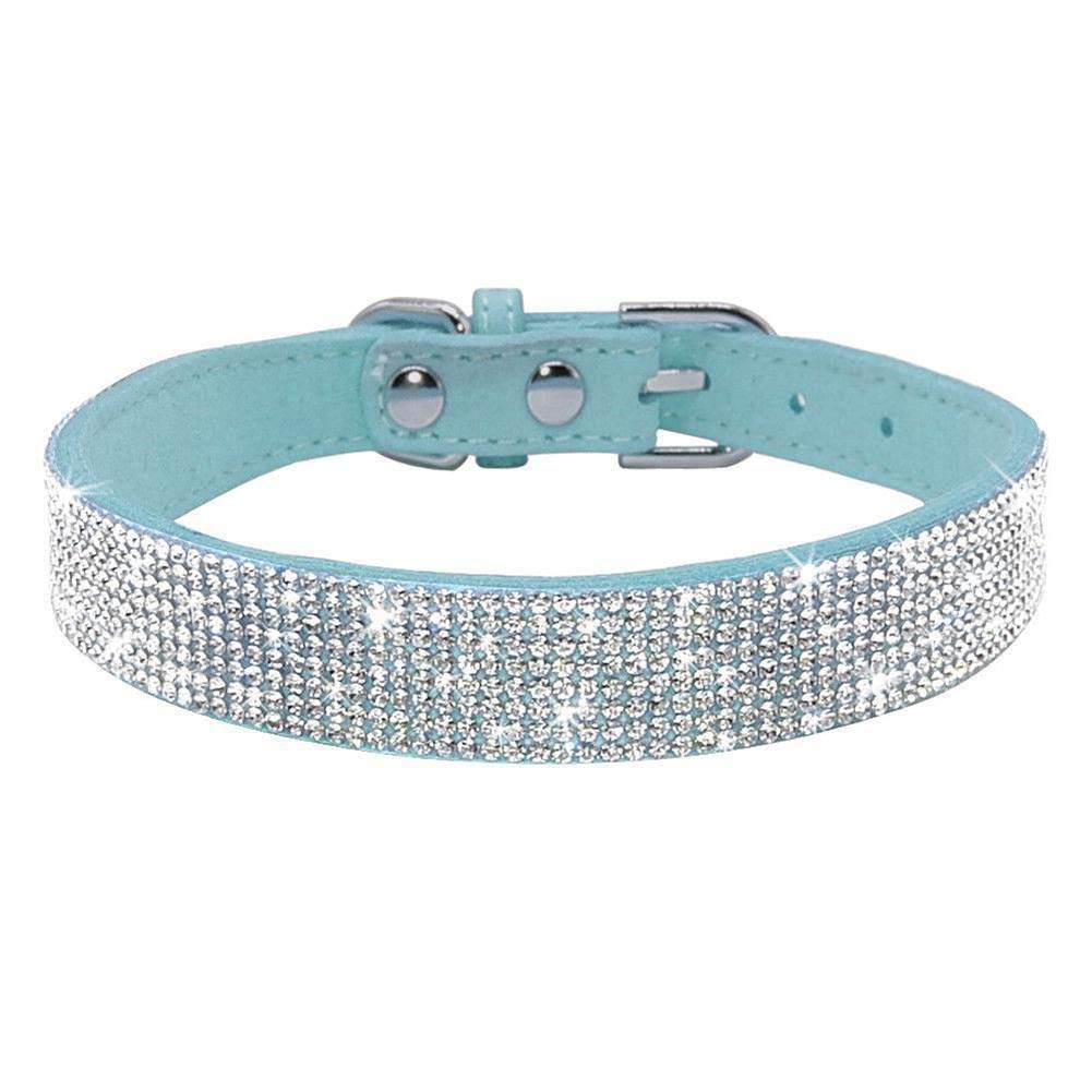 Pimaodog Rhinestone Dog Collar, Cute Dazzling Sparkling Soft Suede Leather Adjustable Pet Dog Cat Collar Crystal Diamond For Puppy Small Medium Large Dogs (L:38 - 46Cm, Light Blue)