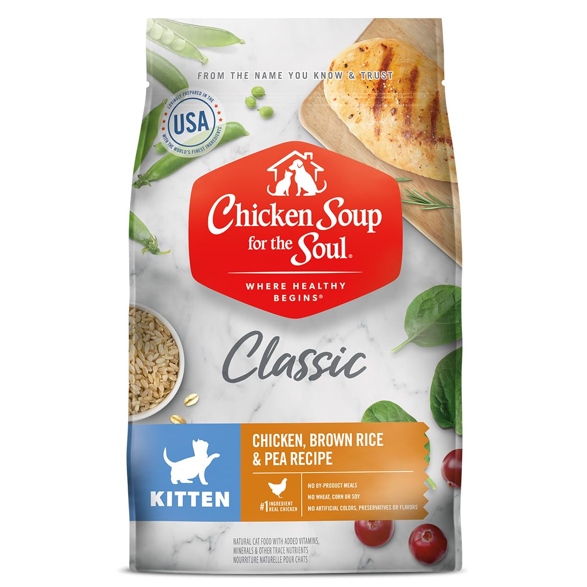 Chicken Soup For The Soul Pet Food Classic Dry Kitten Food, Chicken, Brown Rice & Pea Recipe, 4.5 Pound Bag, Soy, Corn & Wheat Free, No Artificial Flavors Or Preservatives