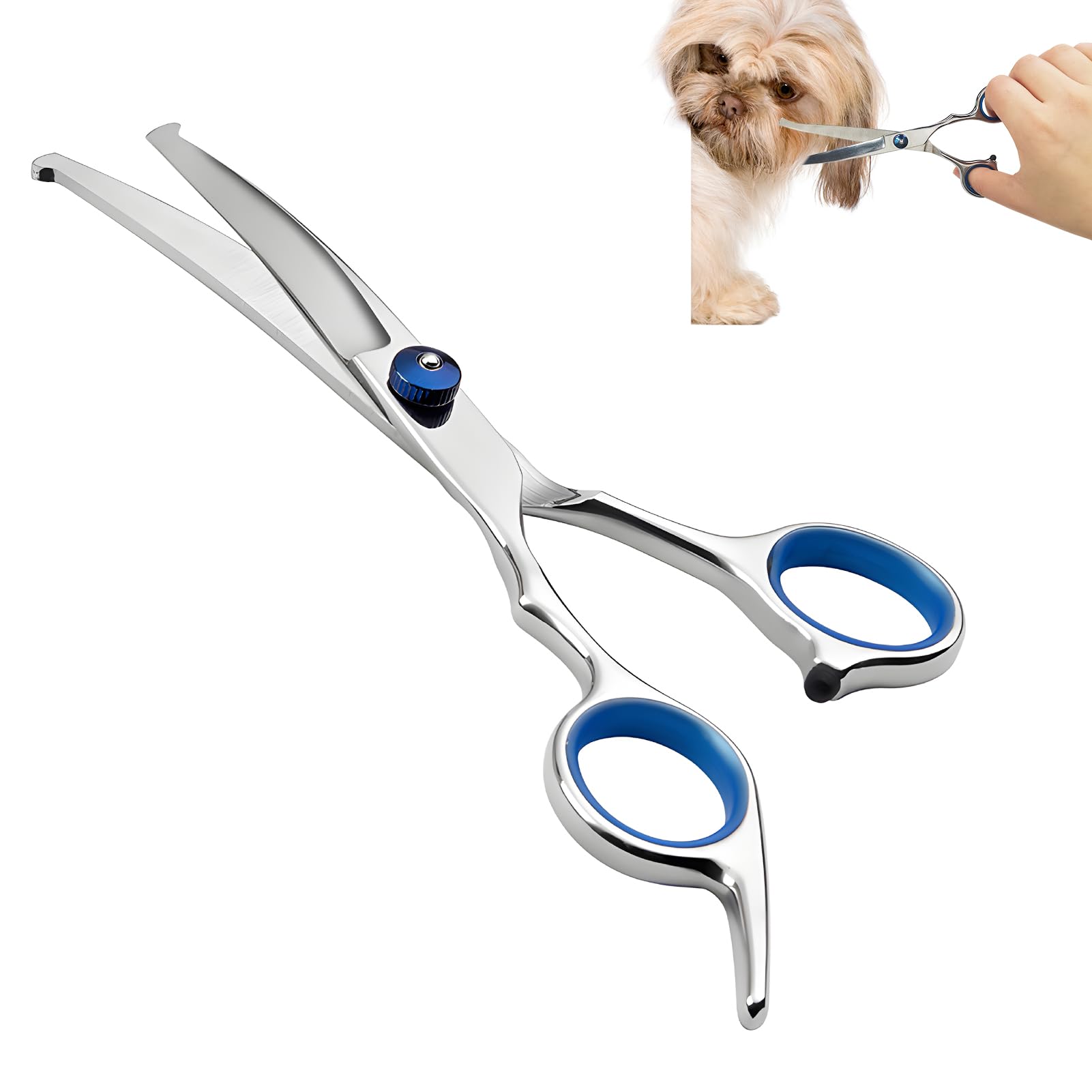 Curved Dog Grooming Scissors With Safety Round Tips, Light Weight Professional Pet Trimming Grooming Shears 4Cr Stainless Steel 