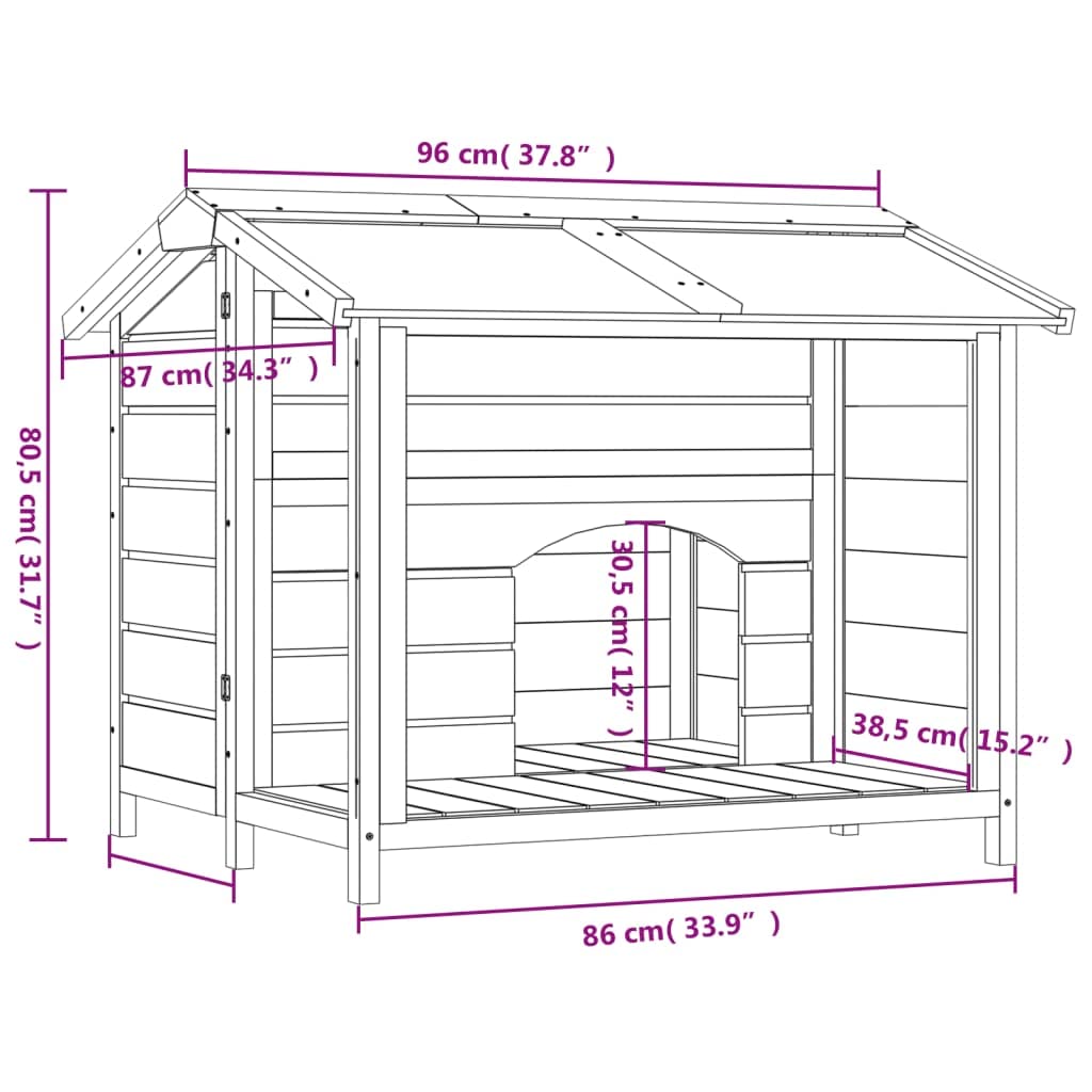 vidaXL Dog Kennel Outdoor Pet House with Roof - Pine Wood, Water-Resistant, 37.8"x34.3"x31.7", Brown