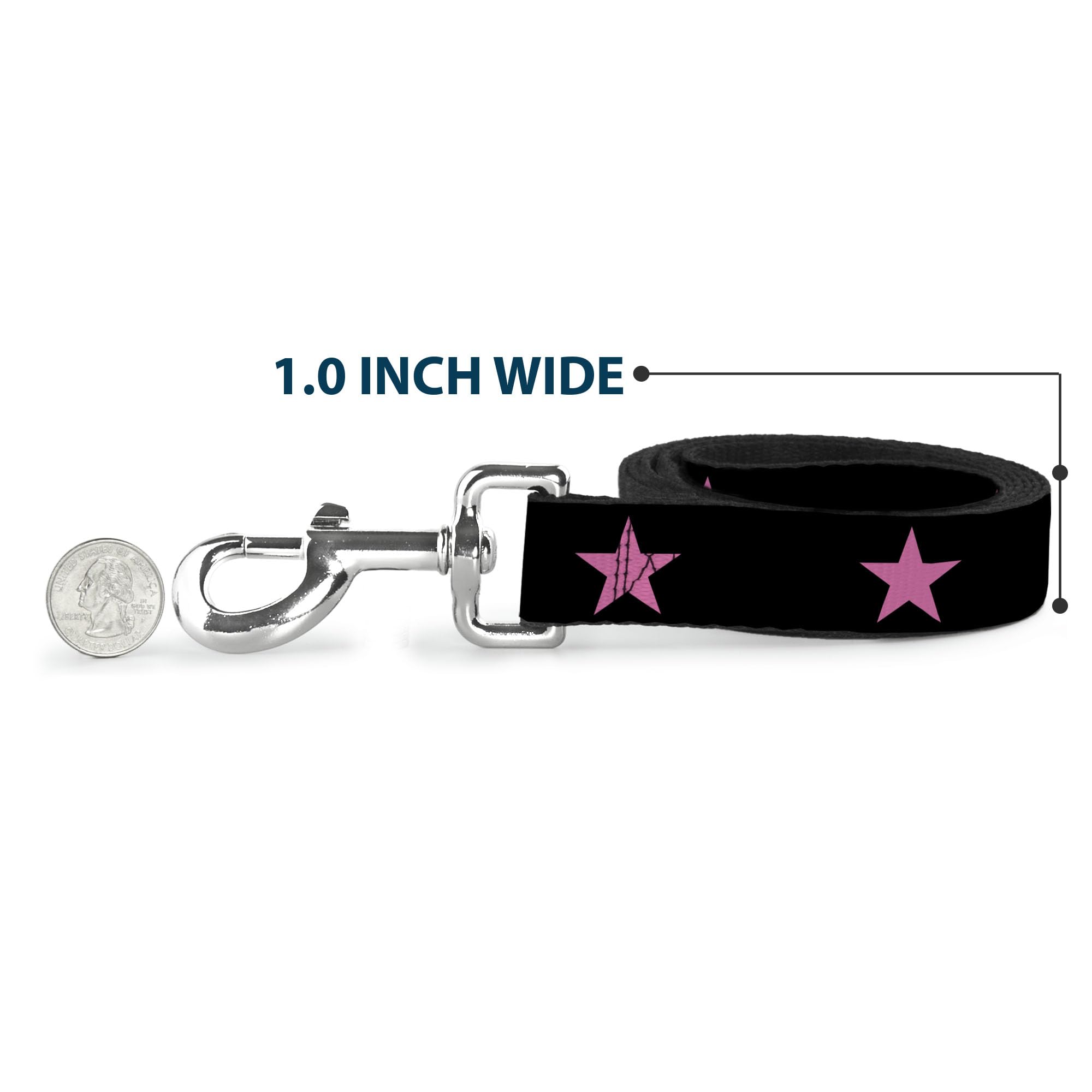 Dog Leash Star Black Pink 6 Feet Long 1.5 Inch Wide