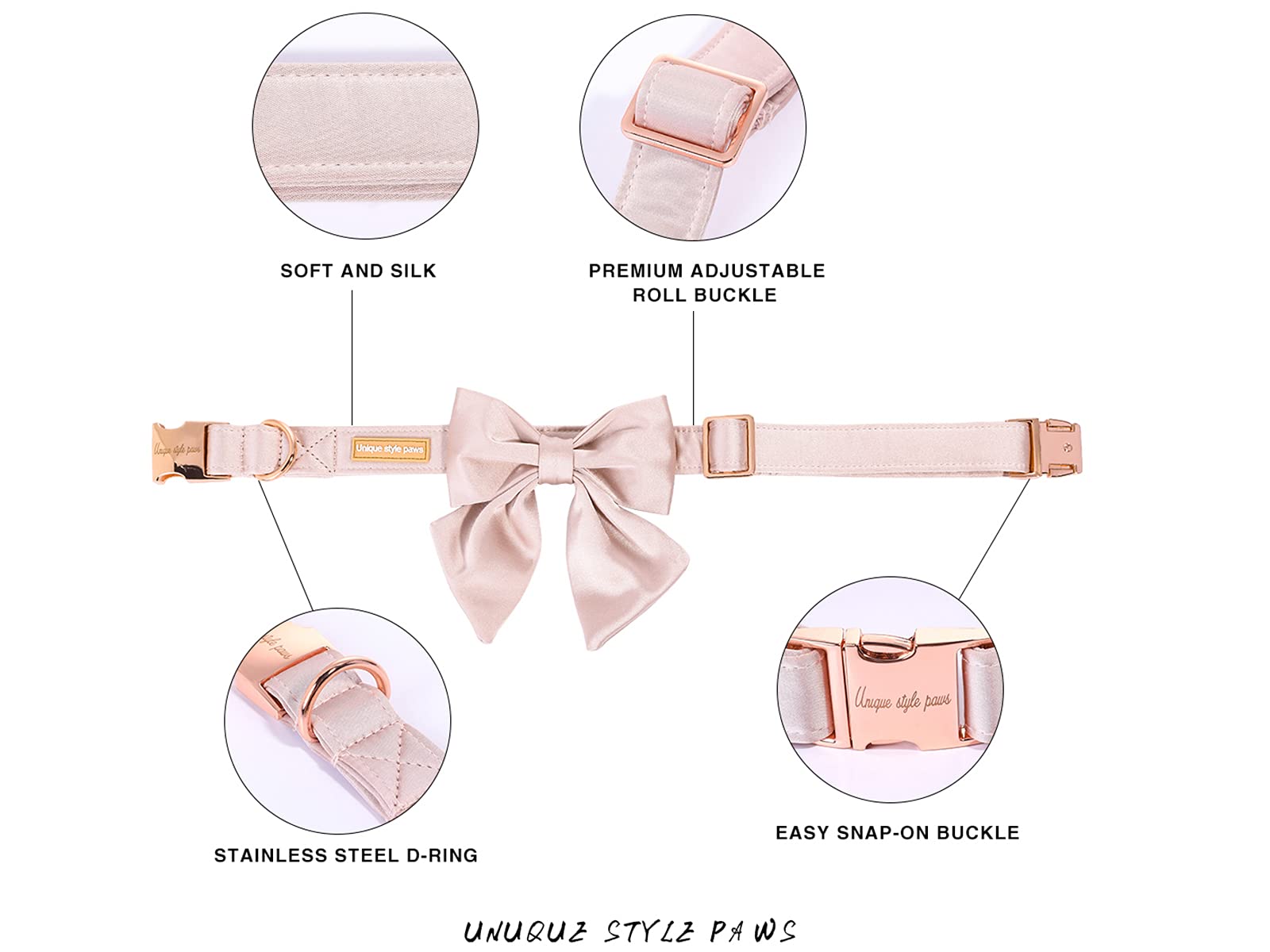 Unique Style Paws Silk Pink Color Dog Collar Adjustable Durable Dog Collar With Bow Wedding Bow Tie Dog Collar For X-Small Puppy And Cats