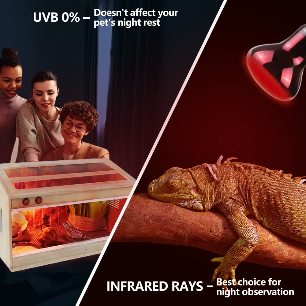 LUCKY HERP Infrared Heat Lamp 50W 2 Pack,Reptile & Amphibian Basking Spot Light Bulbs, Red Heat Lamp Bulbs for Reptiles, Bearded