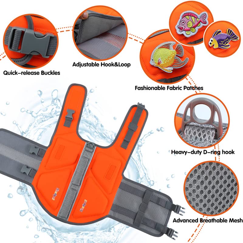 Sheripet Dog Life Jacket For Large Dogs, Dog Life Vest For Swimming With Fashion Fabric Patches, Pet Swim Vest With Reflective S
