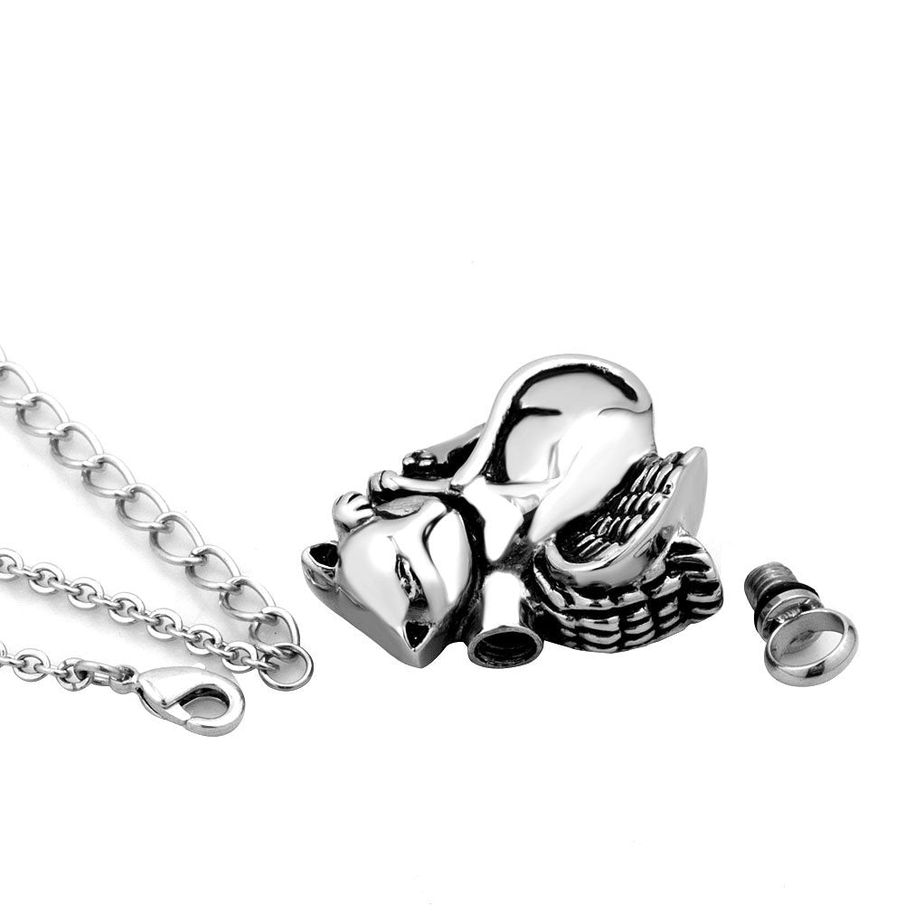 Cooljewelry Urn Necklace Ashes Cute Pet Angel Cat Memorial Keepsake Pendant Cremation Stainless Steel Jewelry With Fill Kit