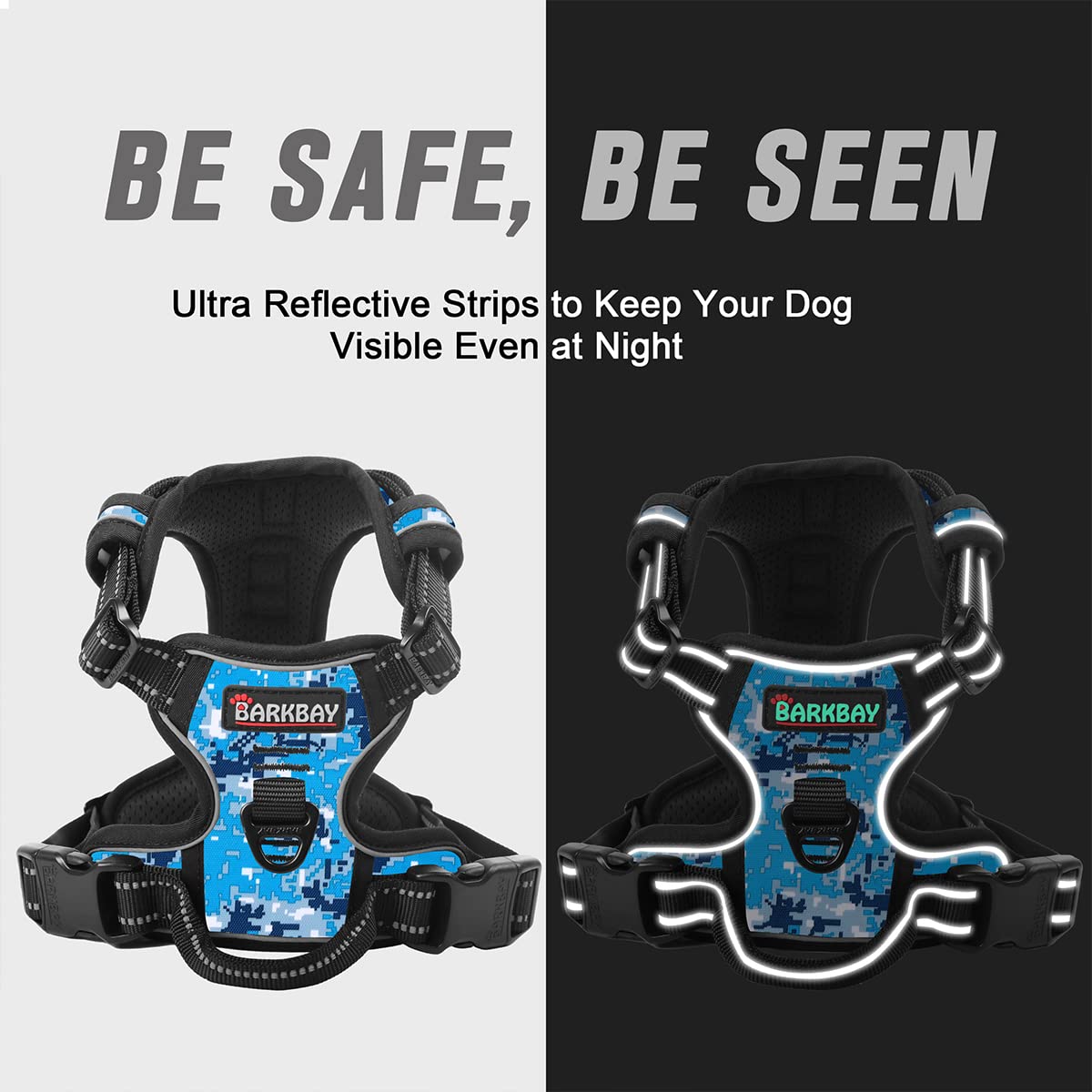 Barkbay No Pull Dog Harness Front Clip Heavy Duty Reflective Easy Control Handle For Large Dog Walking(Blue Camo,Xl)