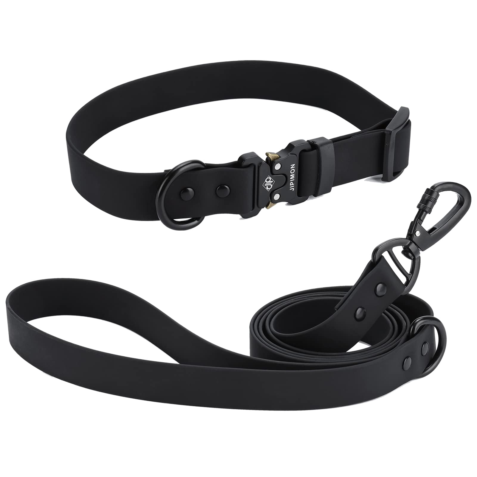 Jipimon Waterproof Dog Collar And Leash Set Adjustable Quick Release Buckle Collar Leash For Small Medium Large Dogs (Medium, Black)