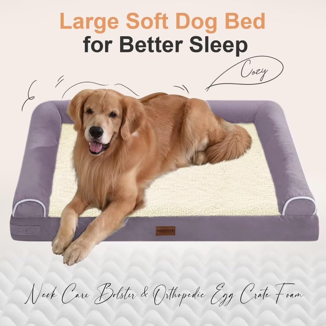 Large Dog Bed Orthopedic Washable: Beds Bolster Xl Bed Medium Large Dogs Egg Crate Foam Couch Sofa Waterproof With Removable Cover - Purple