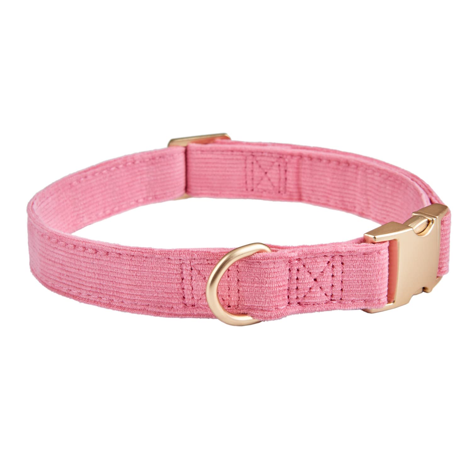 Petiry Soft Corduroy Fibric Dog Collar with High Grade Metal Buckle, for Medium Dogs.Pink,Medium:12-19''
