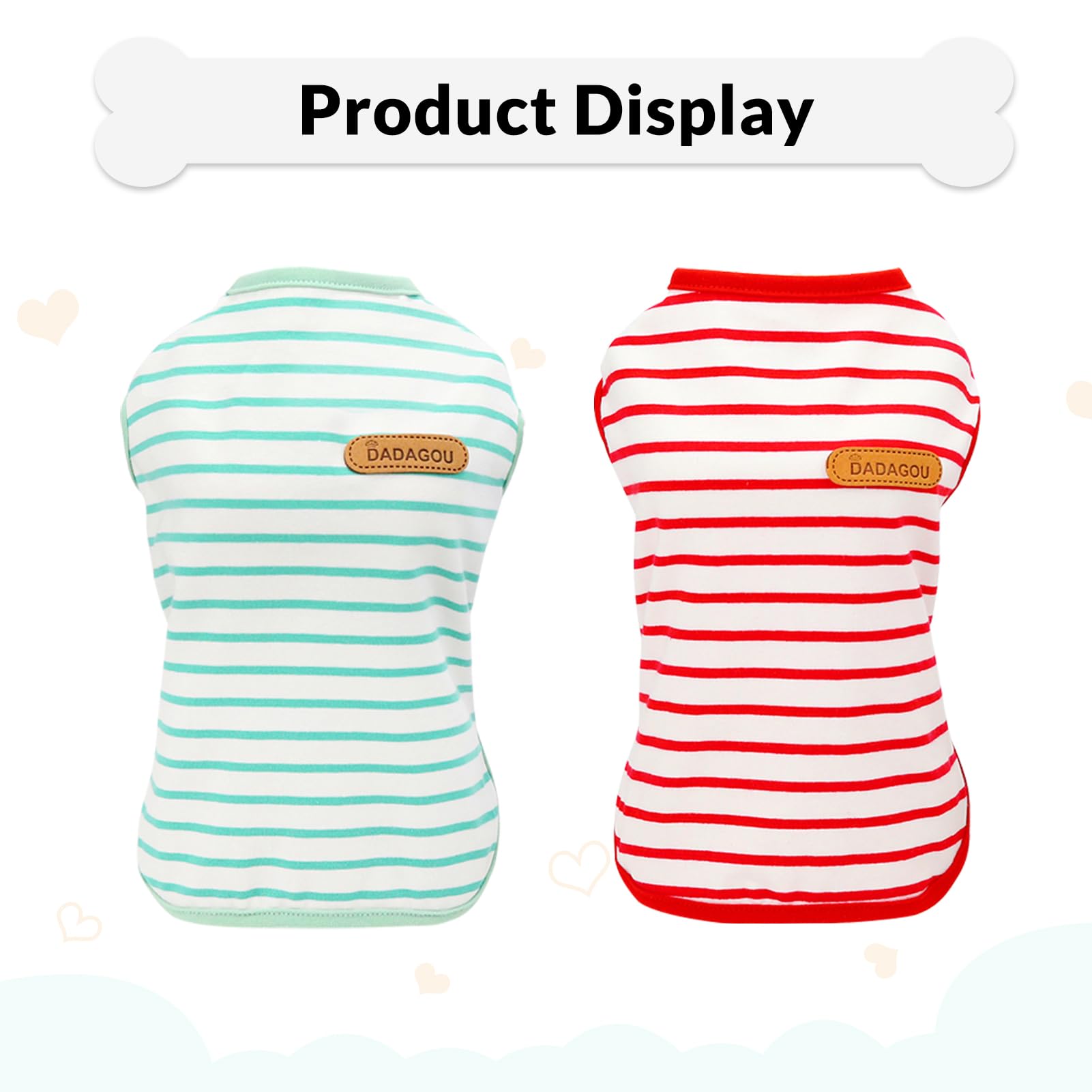 Preferhouse Dog Shirts For Medium Dogs 2 Pack, M Dog Sleeveless Striped Vests Dog Pullover T-Shirts Lightweight Puppy Kitten Tan