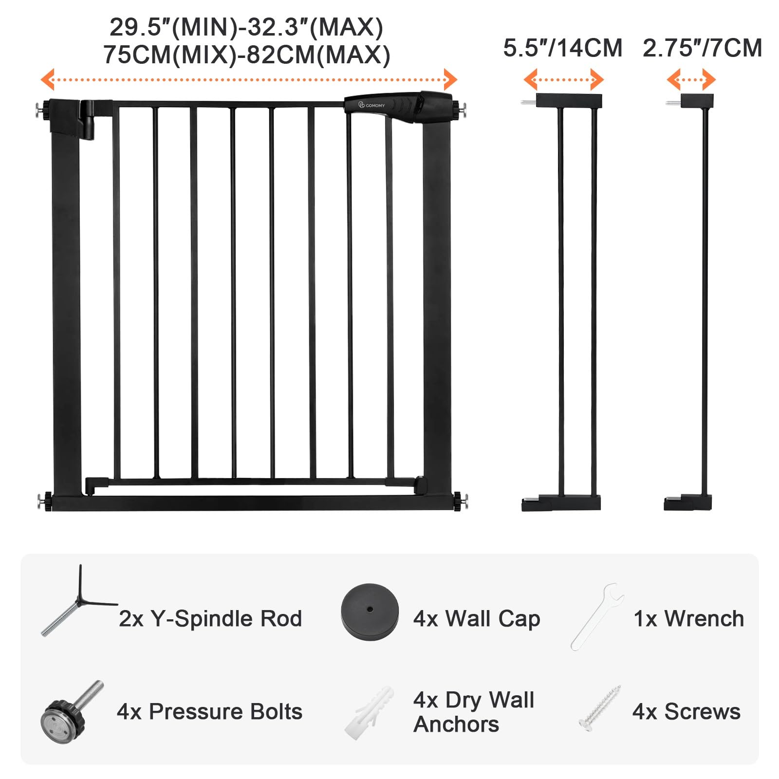 Comomy 30' Tall Baby Gate For Stairs Doorways, Fits Openings 29.5' To 40.5' Wide, Auto Close Extra Wide Dog Gate For House, Pressure Mounted Easy Walk Through Pet Gate With Door, Black