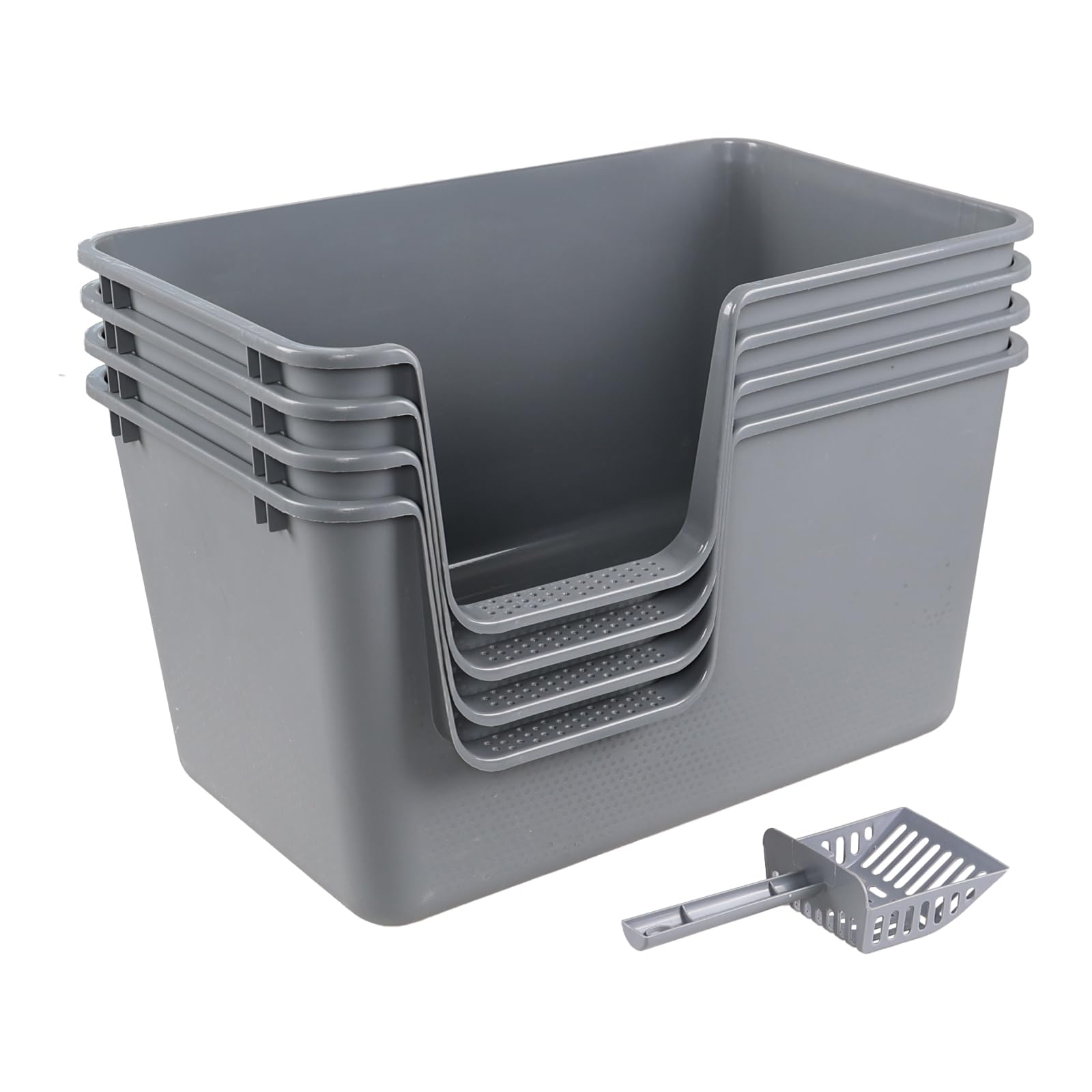 Callyne Set Of 4 Large Open Top Cat Litter Box, Anti-Splashing High Side Cat Litter Tray With Litter Scoop, 24.33'' X 15.16'' X 