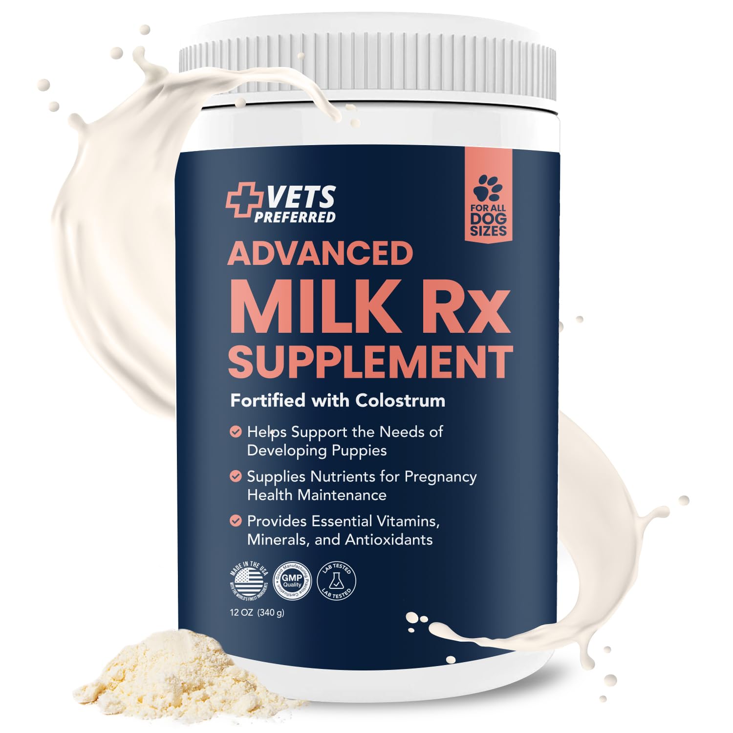 Vets Preferred Puppy Milk Replacement Formula - Dog Milk Replacer Powder Supplement for Pregnant, Lactating, Aging Dogs - Enrich