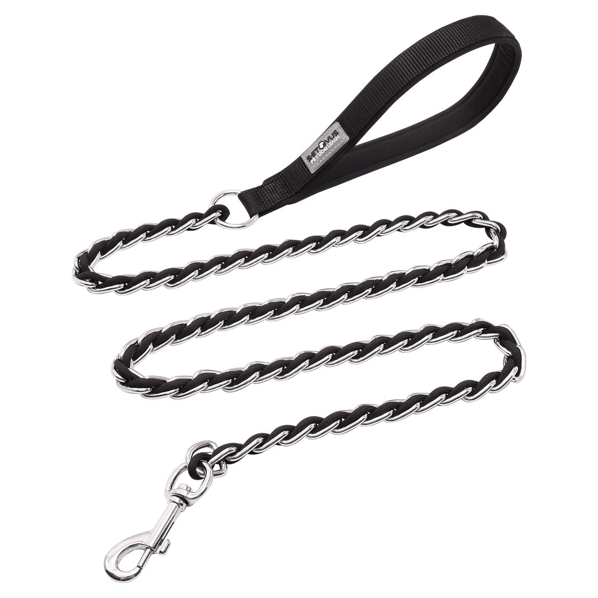 Chew Proof Metal Leash Chain Dog Leash For Medium Large Dogs, Chain Link Dog Leash Anti Chew 4Ft Strong Anti Bite Dog Leash Comfortable Soft Padded Handle Black